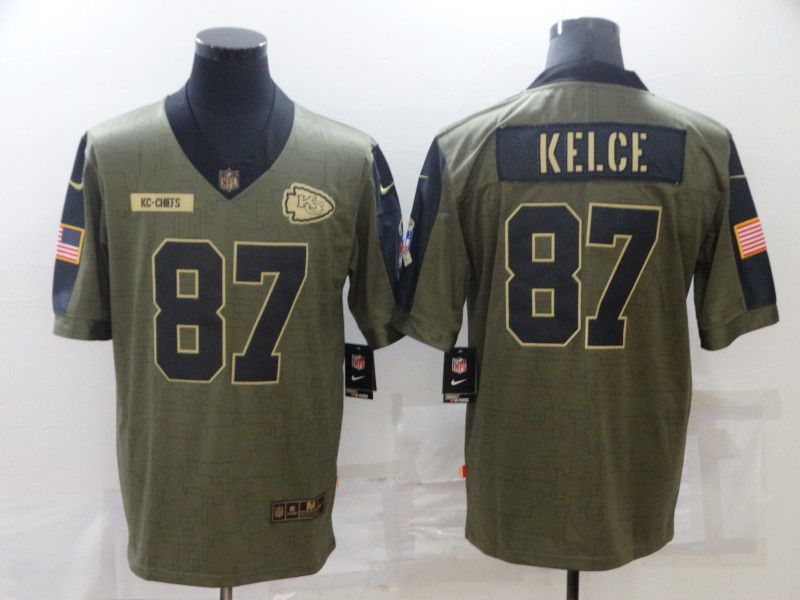 Men Kansas City Chiefs 87 Kelce green Nike Olive Salute To Service Limited NFL Jersey